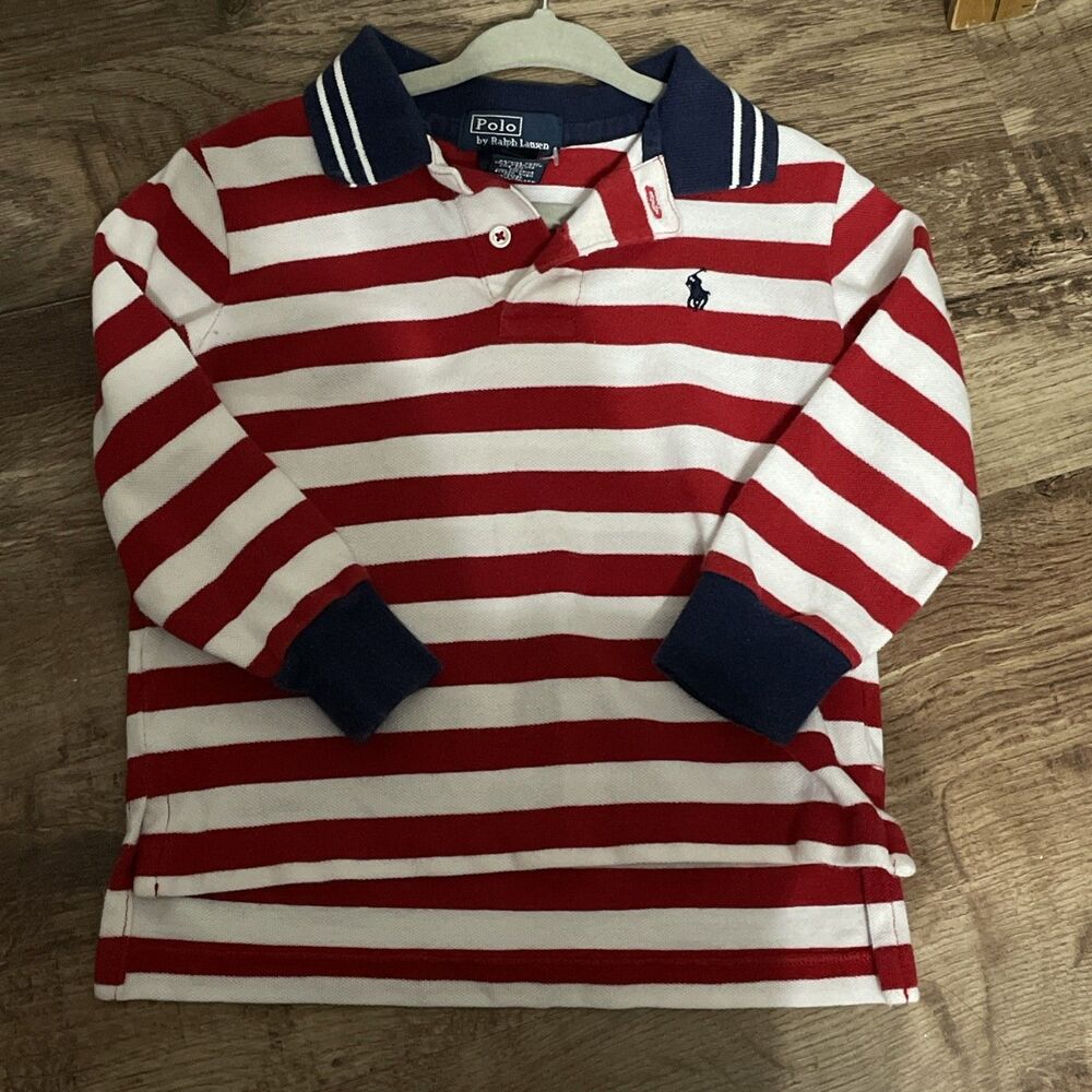 Polo Ralph Lauren Kids 2T Rugby Shirt Long Sleeve Red White Blue Stripe Pony